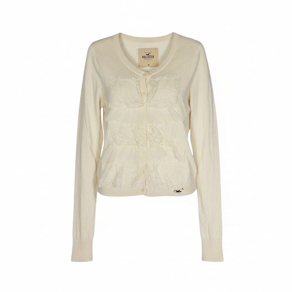 Hollister Y2K Vintage Cream Off White Ruffle Cardigan Sweater Size M